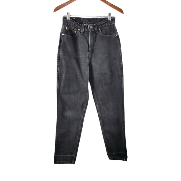 Levi's 521 Vtg 90s Tapered High Waist Rigid Denim Jeans 8 Short Black 26x28 - Picture 1 of 13